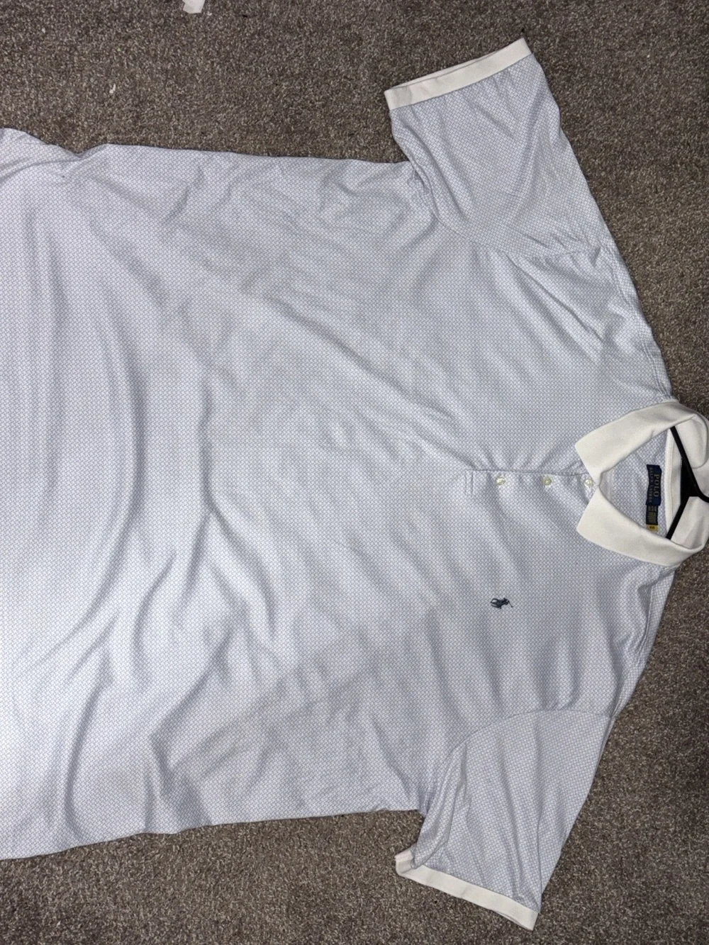 Ralph Lauren White Collar Light Blue Micro Pattern Polo